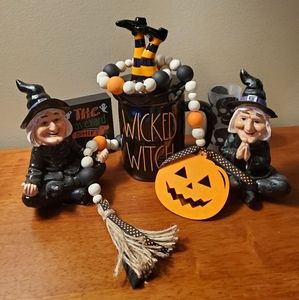 Wood Bead Halloween Jack-o-Lantern garland 36"